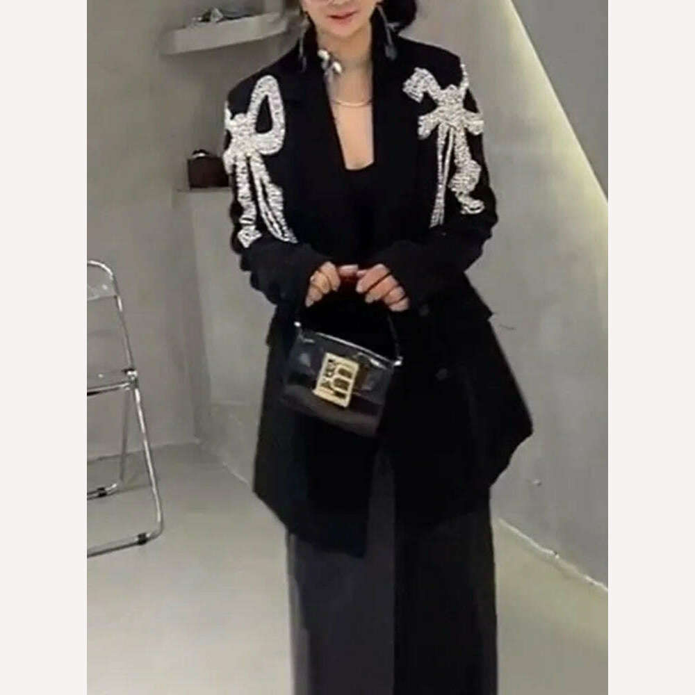 KIMLUD, LUXE&ENVY Loose Bowknot Senior Design Sense Minority Casual Suit Black Suit Coat Female Blazer WomenSpring 2023, KIMLUD Womens Clothes