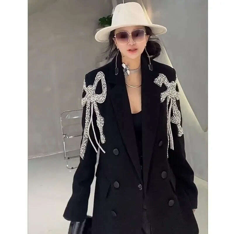 KIMLUD, LUXE&ENVY Loose Bowknot Senior Design Sense Minority Casual Suit Black Suit Coat Female Blazer WomenSpring 2023, Black / 3xl, KIMLUD APPAREL - Womens Clothes