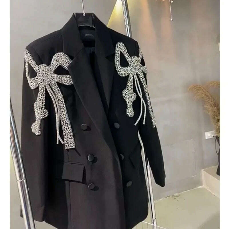 KIMLUD, LUXE&ENVY Loose Bowknot Senior Design Sense Minority Casual Suit Black Suit Coat Female Blazer WomenSpring 2023, KIMLUD Womens Clothes