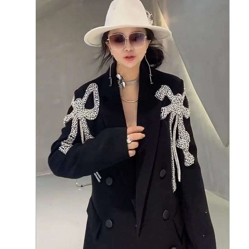 KIMLUD, LUXE&ENVY Loose Bowknot Senior Design Sense Minority Casual Suit Black Suit Coat Female Blazer WomenSpring 2023, KIMLUD Womens Clothes