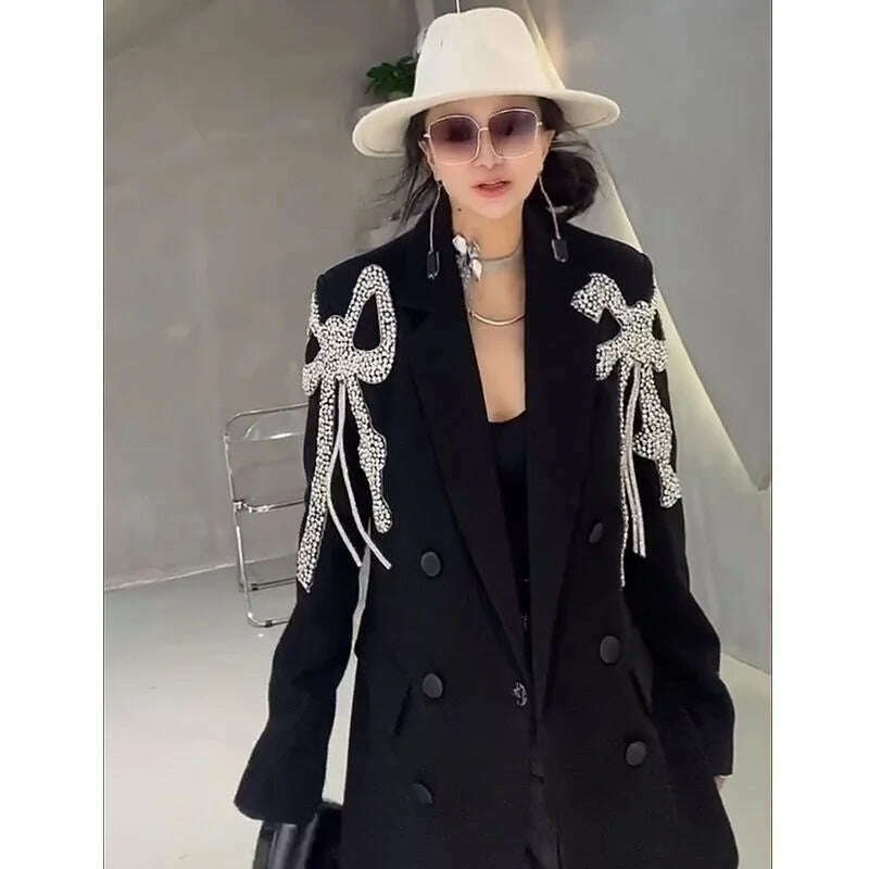 KIMLUD, LUXE&ENVY Loose Bowknot Senior Design Sense Minority Casual Suit Black Suit Coat Female Blazer WomenSpring 2023, KIMLUD Womens Clothes