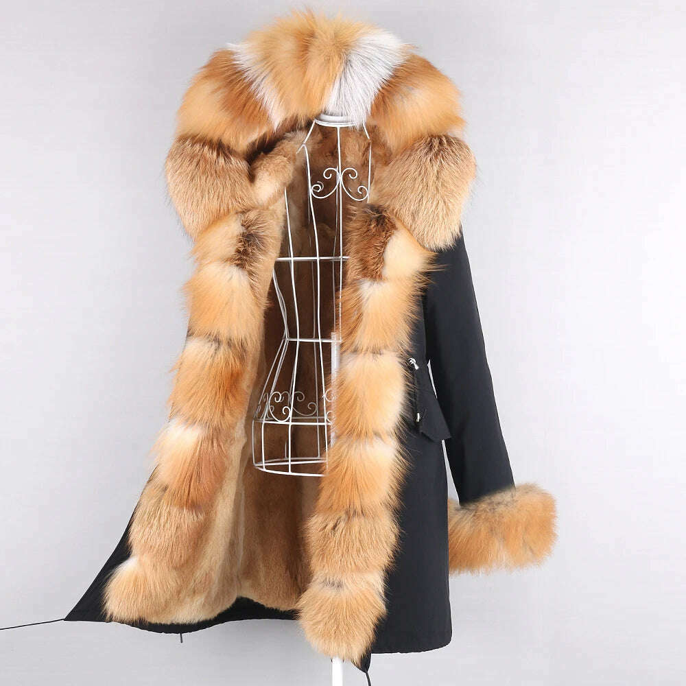 KIMLUD, Luxurious Winter Women Big Raccoon Fur Collar Real Fur Coat Long Rabbit Fur Lining Hooded Parka Warm Coats, color 3 / M, KIMLUD Womens Clothes