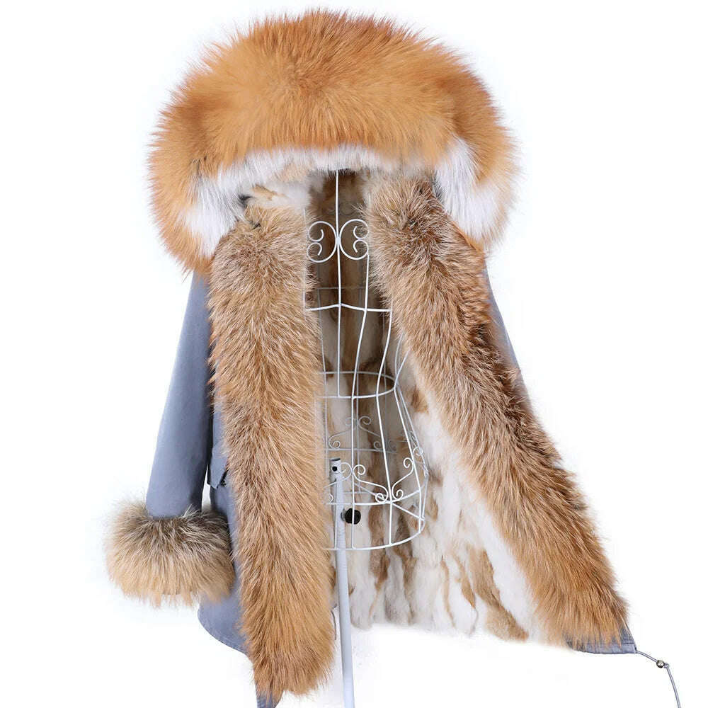 KIMLUD, Luxurious Winter Women Big Raccoon Fur Collar Real Fur Coat Long Rabbit Fur Lining Hooded Parka Warm Coats, color 26 / 3XL, KIMLUD Womens Clothes