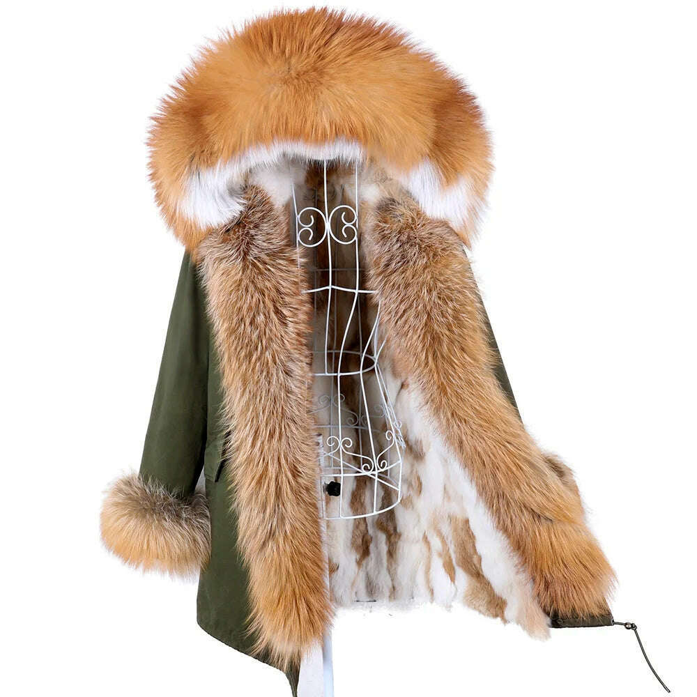KIMLUD, Luxurious Winter Women Big Raccoon Fur Collar Real Fur Coat Long Rabbit Fur Lining Hooded Parka Warm Coats, color 28 / XL, KIMLUD Women's Clothes