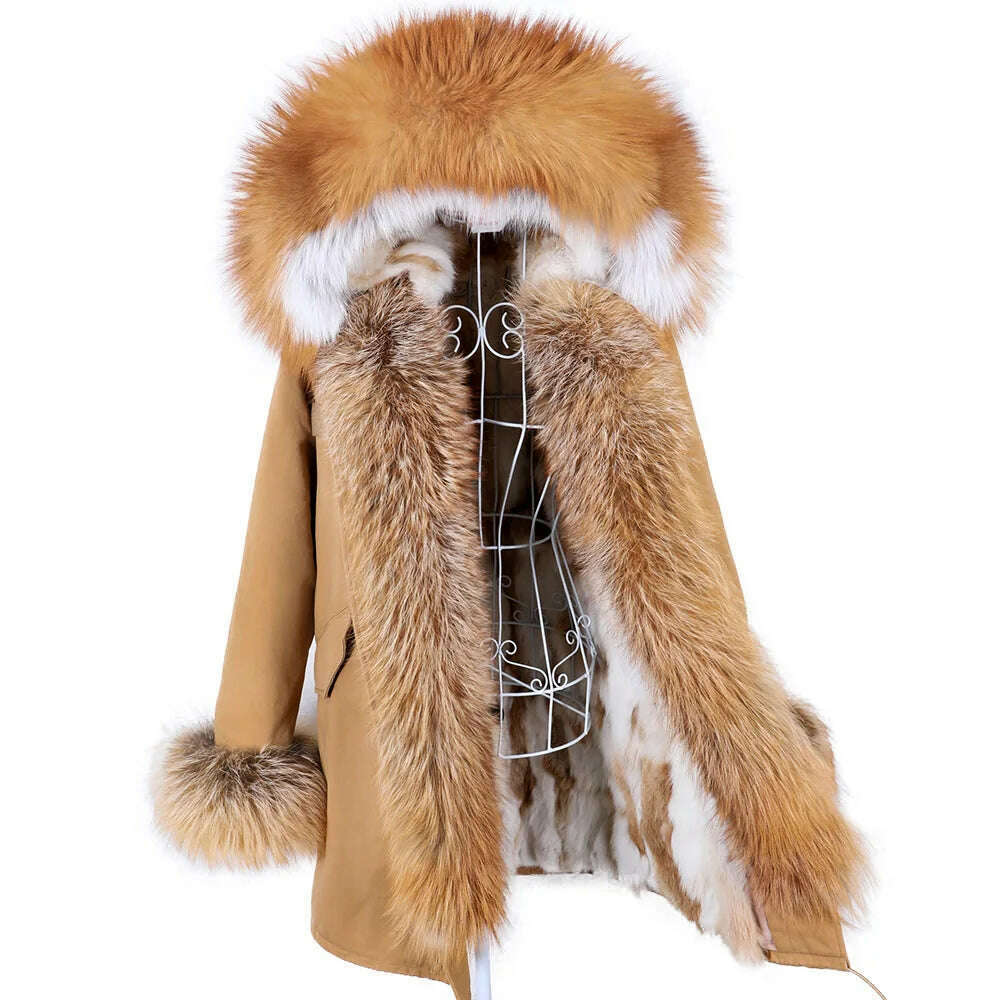 KIMLUD, Luxurious Winter Women Big Raccoon Fur Collar Real Fur Coat Long Rabbit Fur Lining Hooded Parka Warm Coats, 29 / M, KIMLUD Womens Clothes
