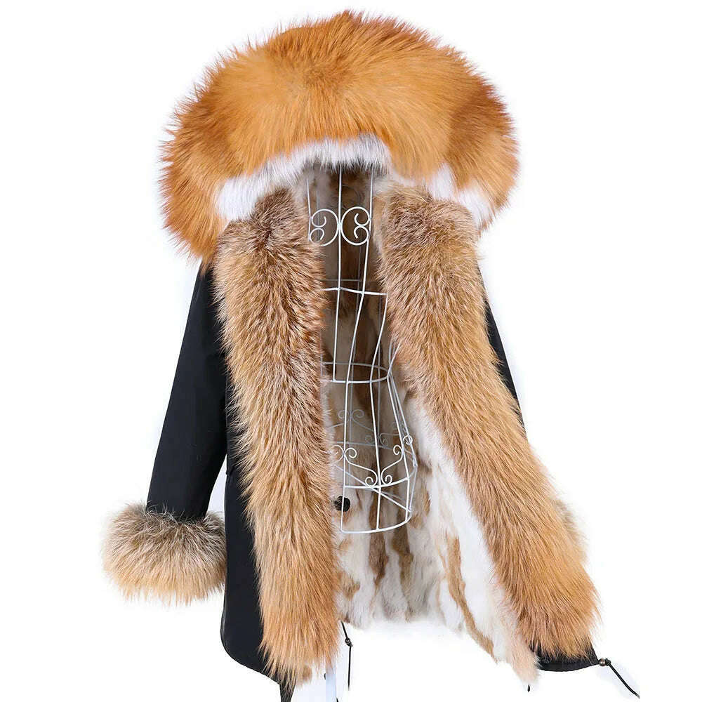KIMLUD, Luxurious Winter Women Big Raccoon Fur Collar Real Fur Coat Long Rabbit Fur Lining Hooded Parka Warm Coats, color 27 / S, KIMLUD Women's Clothes