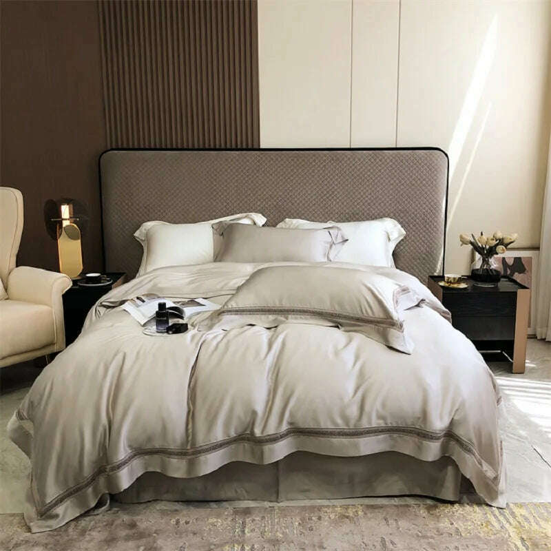 Luxury 1000TC Egyptian Cotton Soft Cozy Bedding Set Hollow Out Lace Broad Side Duvet Cover Set Flat/Fitted Bed Sheet Pillowcases, KIMLUD Women's Clothes