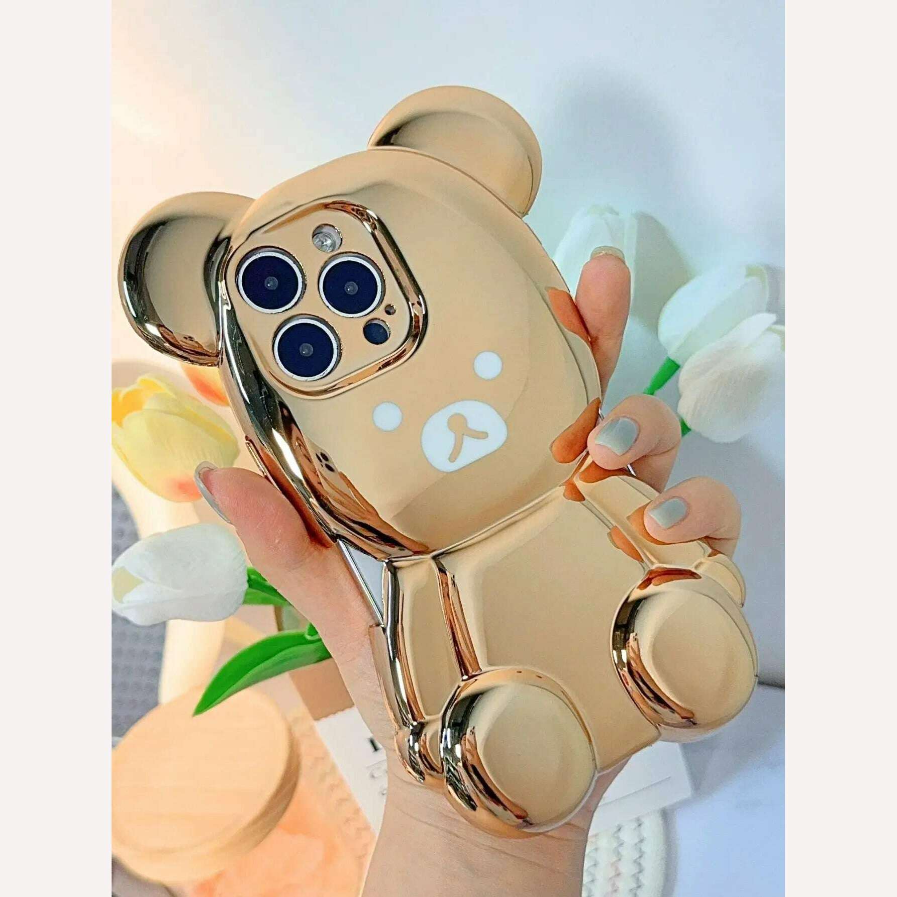 KIMLUD, Luxury 3D Electroplated Case for iPhone 15 Pro Max 13 Pro Silicone Cute Bears Plated Phone Cover for iPhone 11 15 12 14 Pro, KIMLUD Womens Clothes