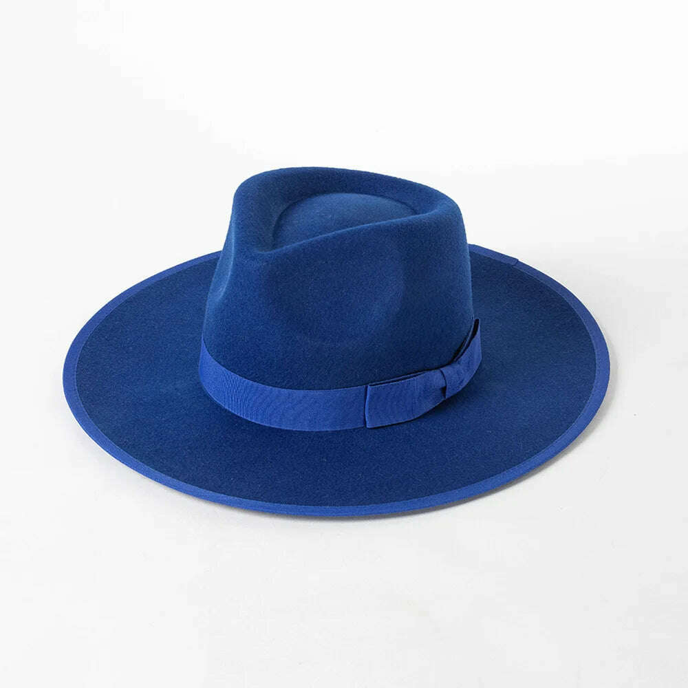 KIMLUD, Luxury Australian wool Panama Hat for women Winter Hat ribbon Band trimmed wide brim fedora hats stiff crown ladies hat chapeau, KIMLUD Womens Clothes