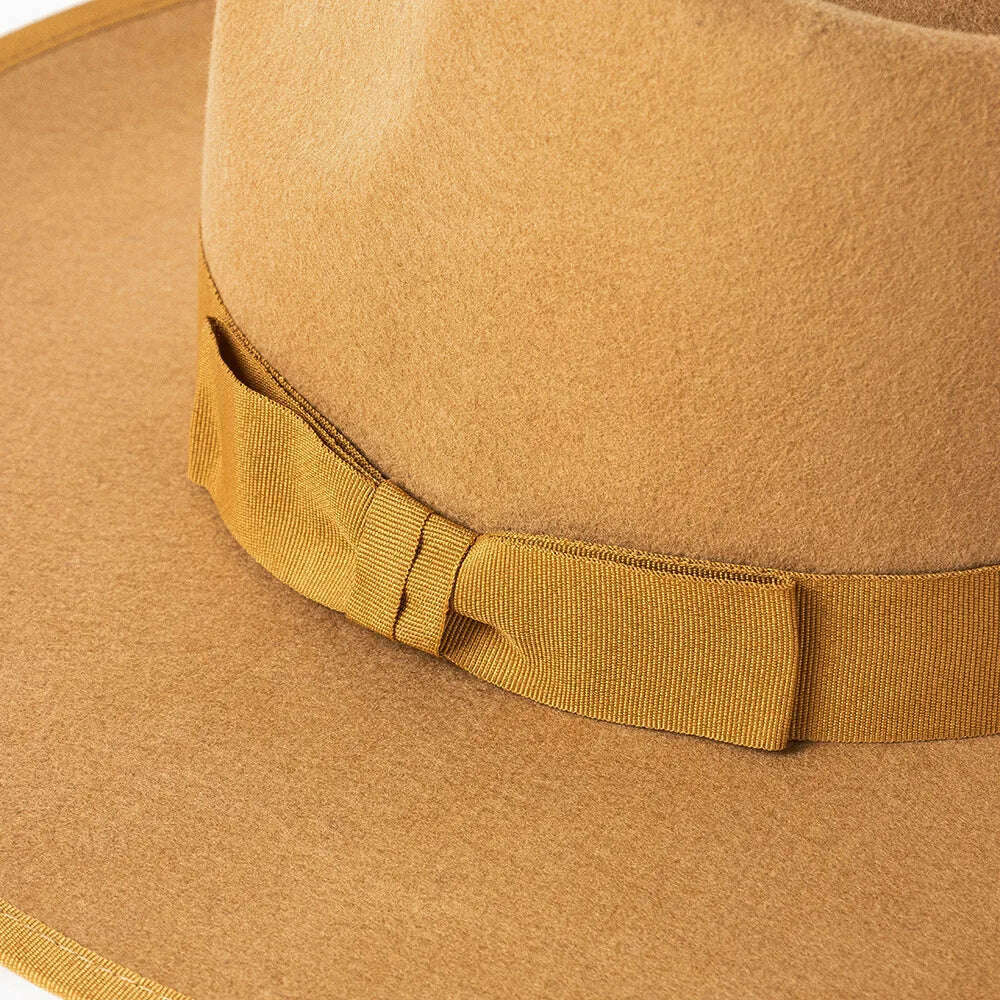 KIMLUD, Luxury Australian wool Panama Hat for women Winter Hat ribbon Band trimmed wide brim fedora hats stiff crown ladies hat chapeau, KIMLUD Womens Clothes
