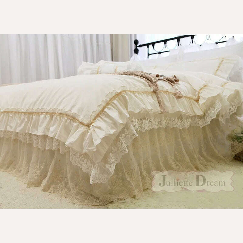 KIMLUD, Luxury Bedding set ruffle Duvet cover set Embroidery lace yarn bed cover set bedspread Double layers bed sheet Queen bedding set, KIMLUD Women's Clothes