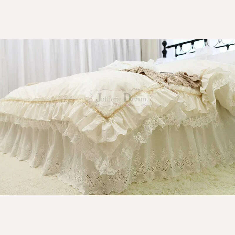 KIMLUD, Luxury Bedding set ruffle Duvet cover set Embroidery lace yarn bed cover set bedspread Double layers bed sheet Queen bedding set, 02 / Twin, KIMLUD Women's Clothes