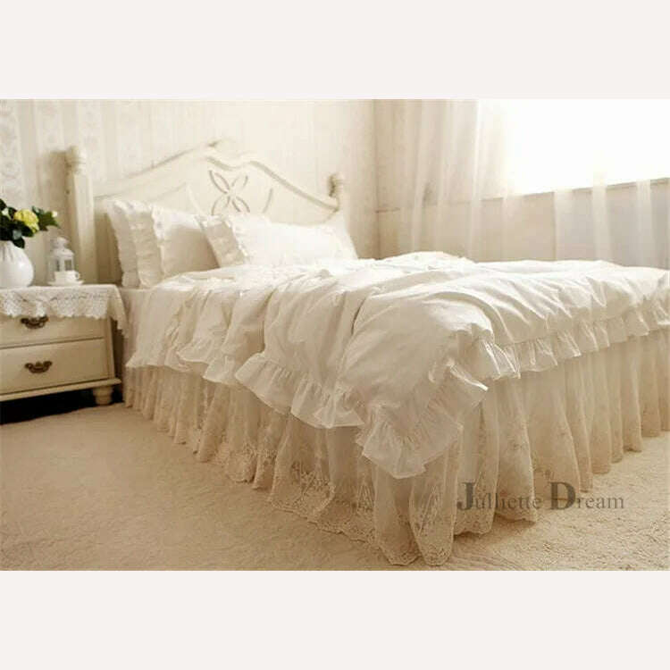 KIMLUD, Luxury Bedding set ruffle Duvet cover set Embroidery lace yarn bed cover set bedspread Double layers bed sheet Queen bedding set, 03 / Twin, KIMLUD Women's Clothes