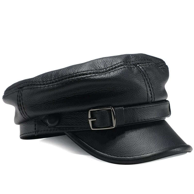 Luxury Brand Hat Women Men Military Caps Black Real Leather studentsr Hats Flat Female Adjustable Autumn Winter Captain Caps - KIMLUD