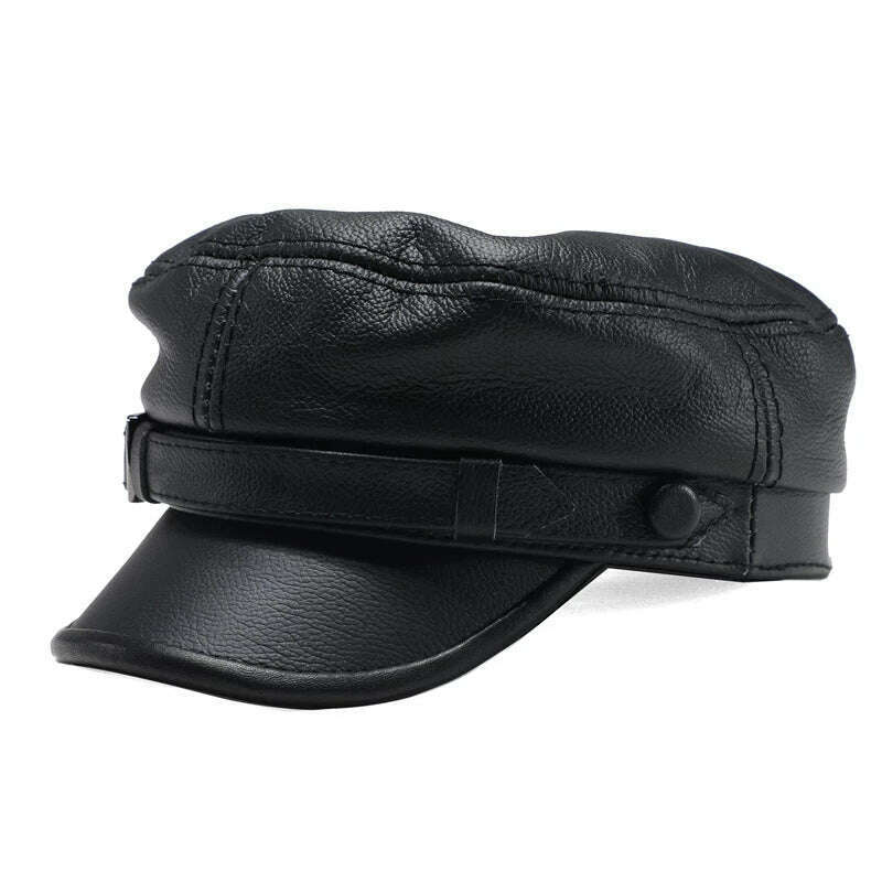 Luxury Brand Hat Women Men Military Caps Black Real Leather studentsr Hats Flat Female Adjustable Autumn Winter Captain Caps - KIMLUD