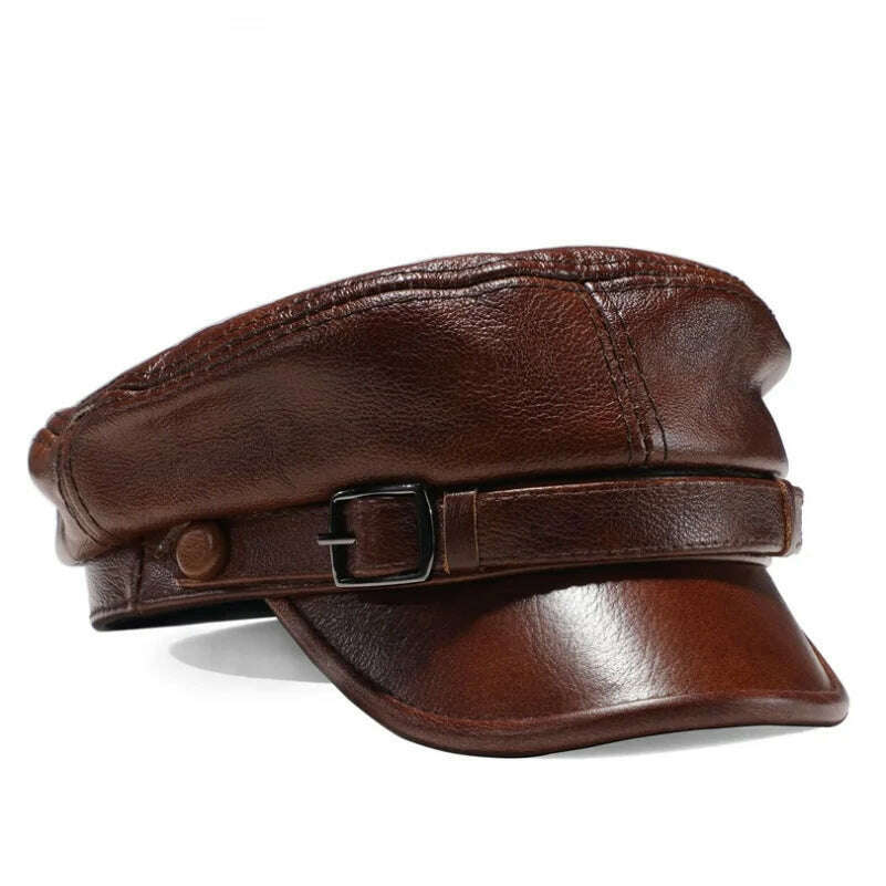 Luxury Brand Hat Women Men Military Caps Black Real Leather studentsr Hats Flat Female Adjustable Autumn Winter Captain Caps - KIMLUD