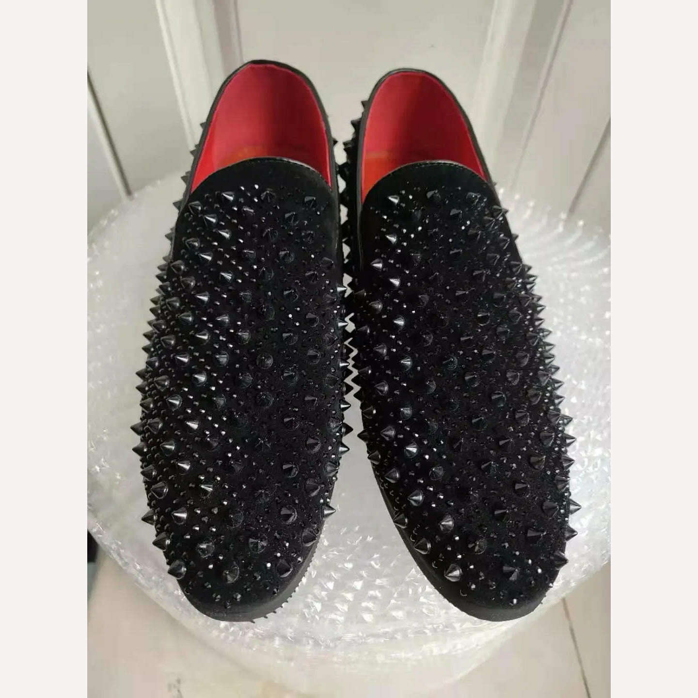 Luxury Brand Men's Fashion Rivets Shoes Black Punk Flats Loafers Men Handmade Spiked Man Party Wedding Shoes Soft Moccasins - KIMLUD
