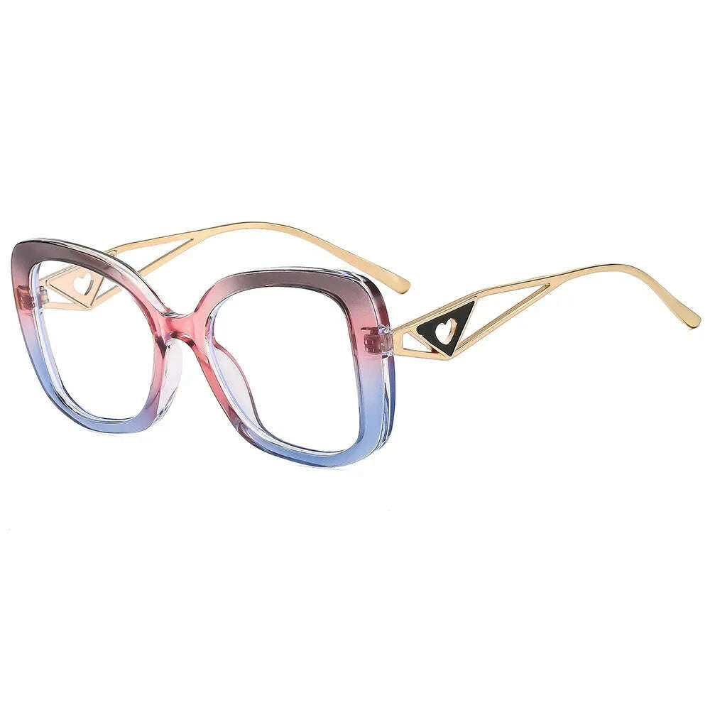 Luxury Brand Oversized Square Reading Glasses Women Triangle heart Temple Eyeglasses Blue Light Blocking Clear Computer Glasses