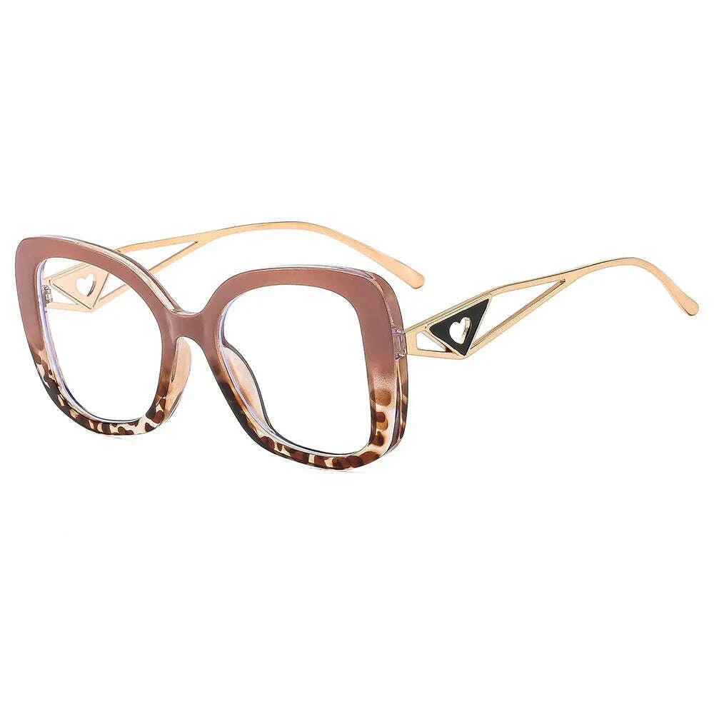Luxury Brand Oversized Square Reading Glasses Women Triangle heart Temple Eyeglasses Blue Light Blocking Clear Computer Glasses