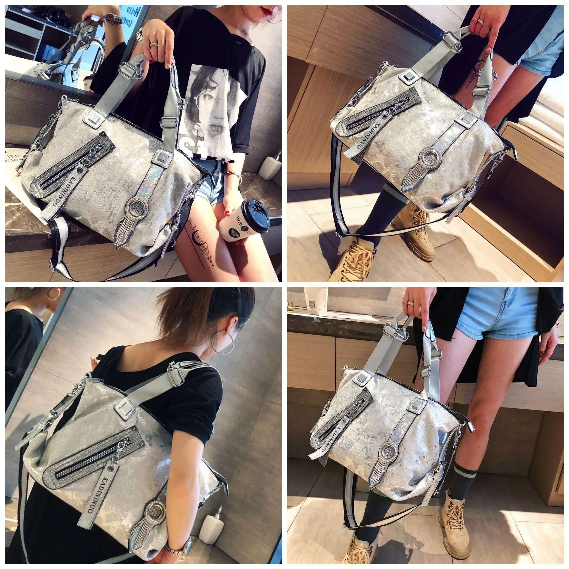 KIMLUD, Luxury Brand Rhinestone Women Handbags 2021 Fashion Leather Designer Crossbody Bags Female High Capacity Shoulder Bag Sac A Main, KIMLUD Womens Clothes