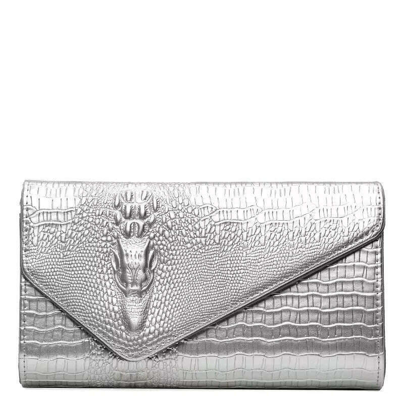 KIMLUD, Luxury Crocodile Bags Women Leather Chain Crossbody Bags For Women New 2023 Brand Handbags Shoulder Bags Messenger Female Clutch, silver, KIMLUD Womens Clothes