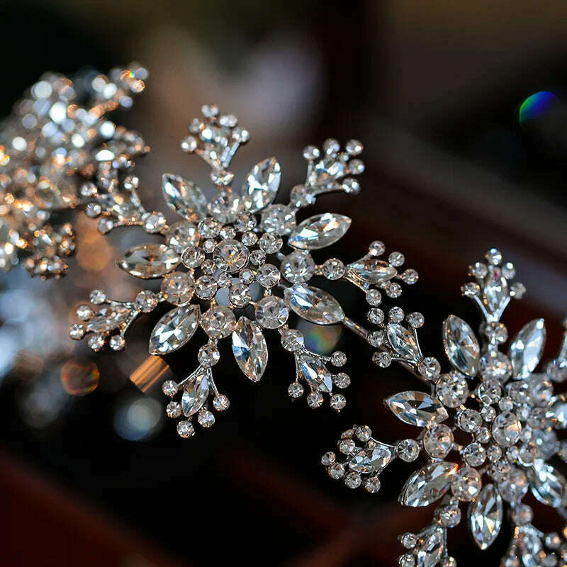 KIMLUD, Luxury Crystal Snowflake Hairband Floral Bridal Tiaras Baroque Crown Rhinestone Pageant Diadem Headband Wedding Hair Accessories, KIMLUD Womens Clothes