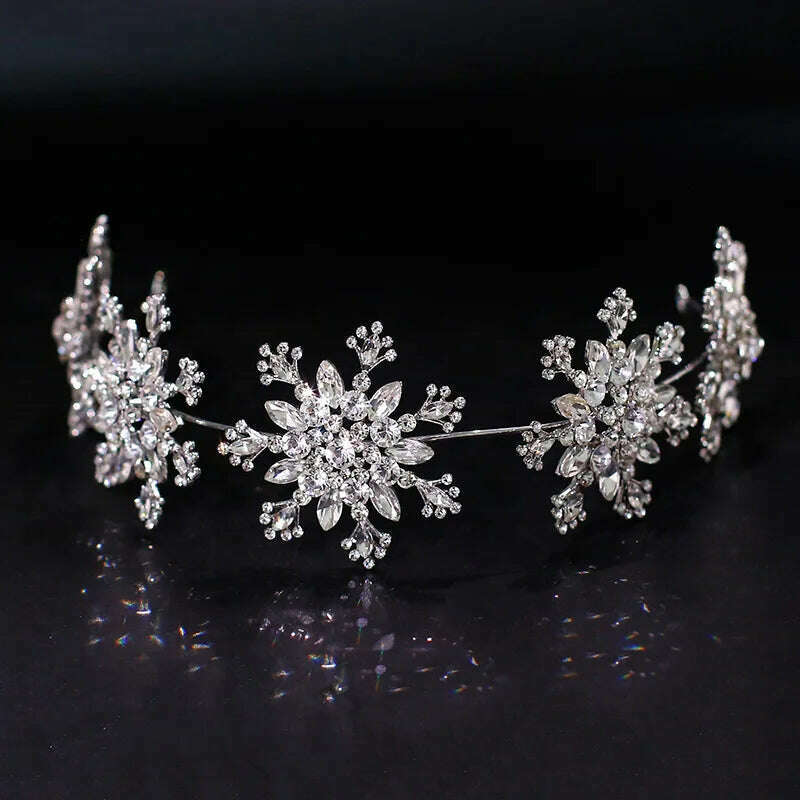 KIMLUD, Luxury Crystal Snowflake Hairband Floral Bridal Tiaras Baroque Crown Rhinestone Pageant Diadem Headband Wedding Hair Accessories, KIMLUD Womens Clothes