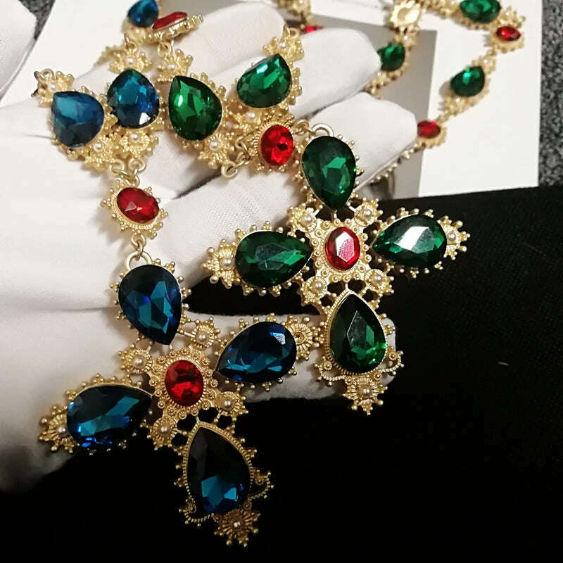 KIMLUD, Luxury Crystal Statement Choker  Cross  Necklaces for Women Accossery Party Jewelry, KIMLUD Womens Clothes