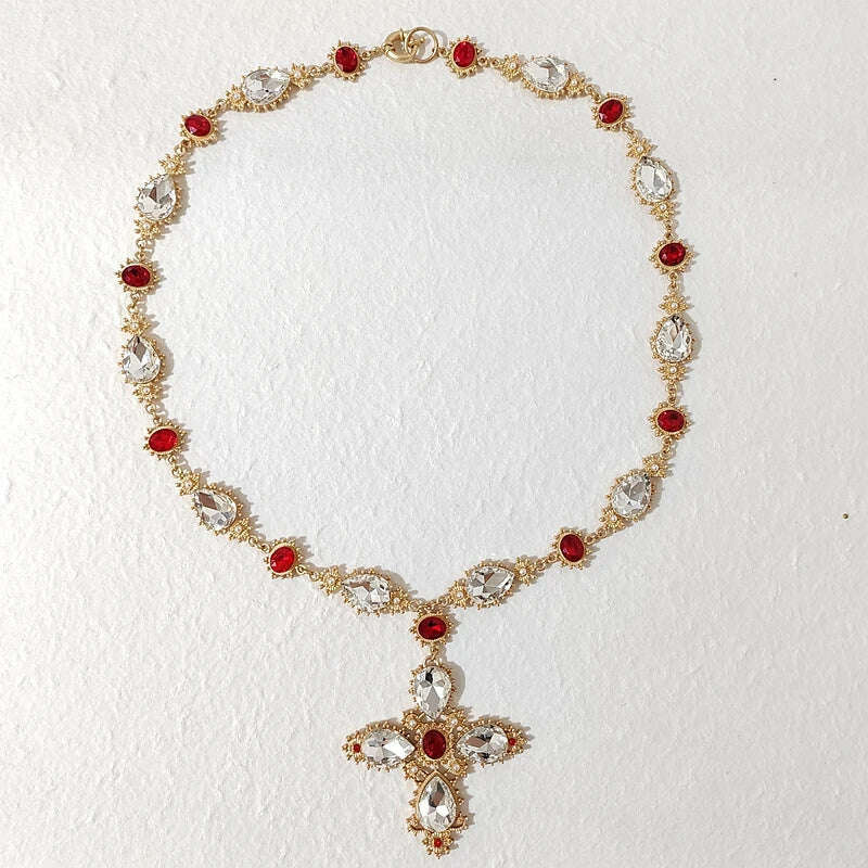 KIMLUD, Luxury Crystal Statement Choker  Cross  Necklaces for Women Accossery Party Jewelry, white, KIMLUD APPAREL - Womens Clothes