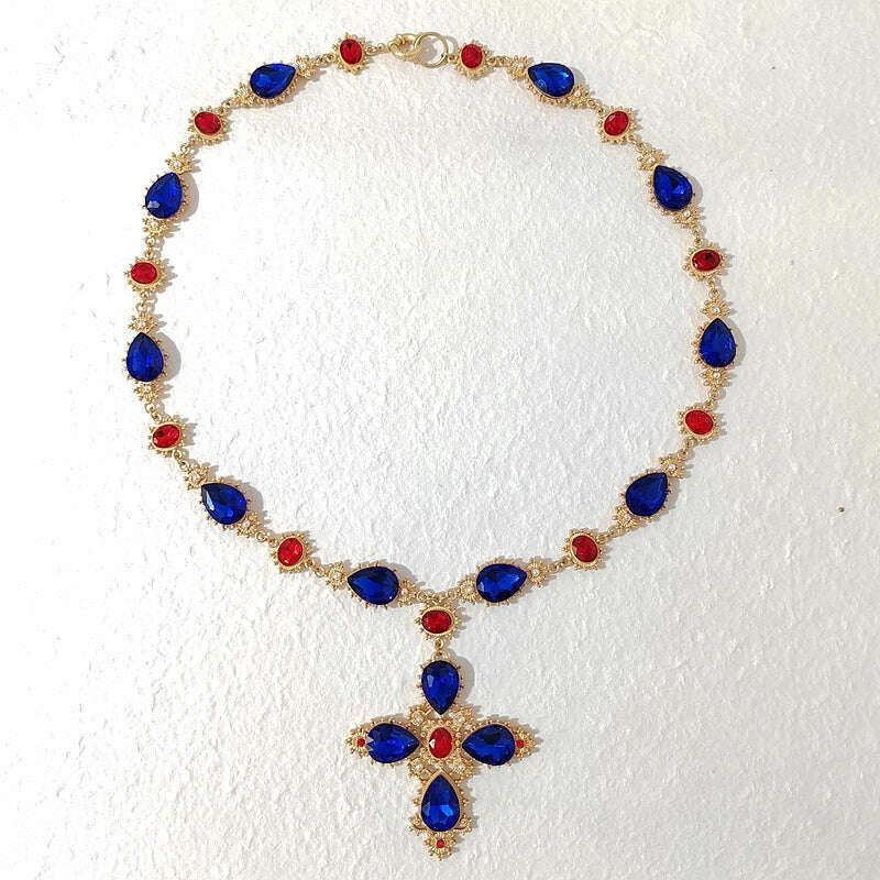 KIMLUD, Luxury Crystal Statement Choker  Cross  Necklaces for Women Accossery Party Jewelry, navy, KIMLUD APPAREL - Womens Clothes