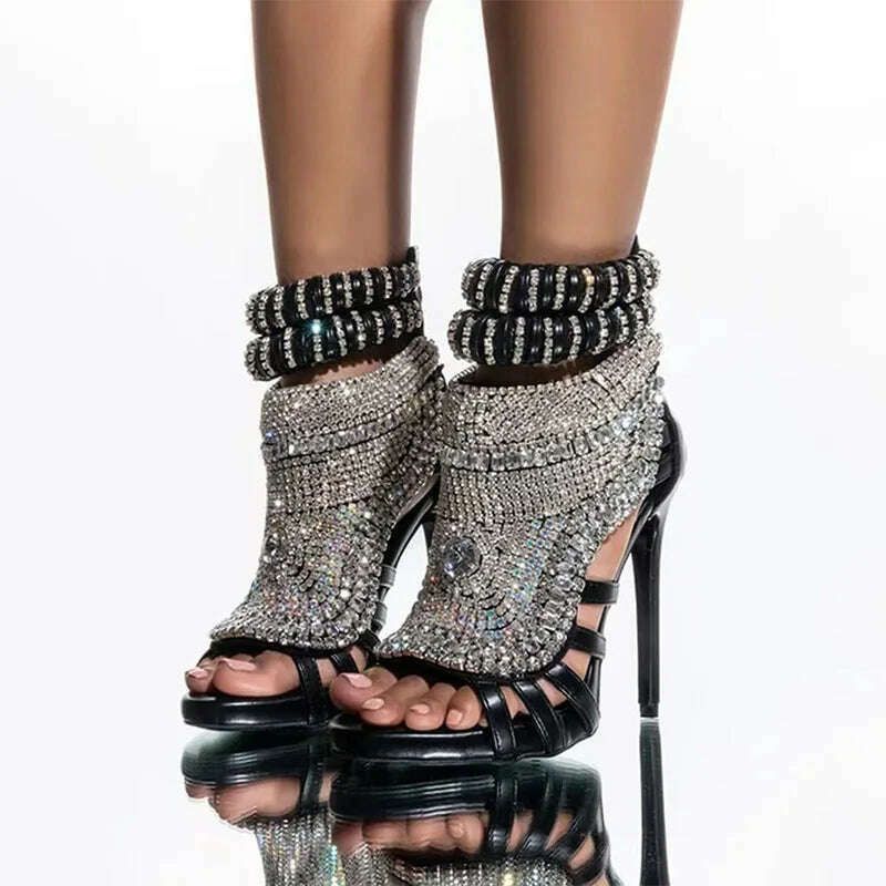 KIMLUD, Luxury Design Diamonds Women High Heels Large Size 47 Stiletto Sandals Rhinestone Ladies Party Dress Mule Shoes, Black / 35, KIMLUD APPAREL - Womens Clothes