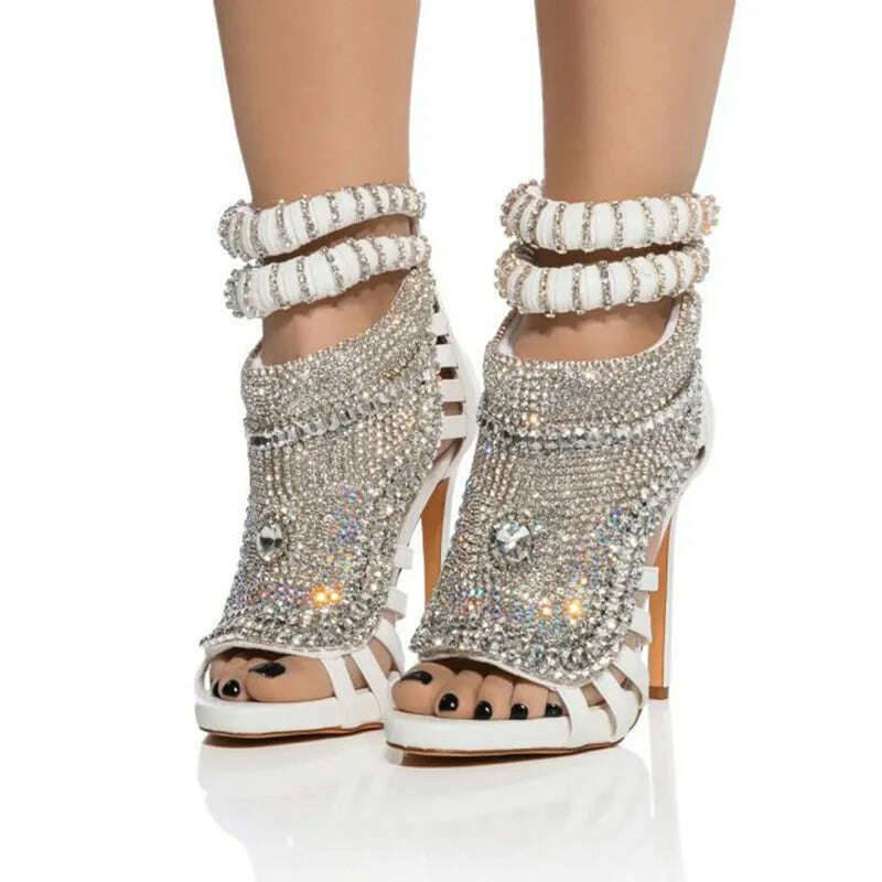 KIMLUD, Luxury Design Diamonds Women High Heels Large Size 47 Stiletto Sandals Rhinestone Ladies Party Dress Mule Shoes, White / 35, KIMLUD Womens Clothes