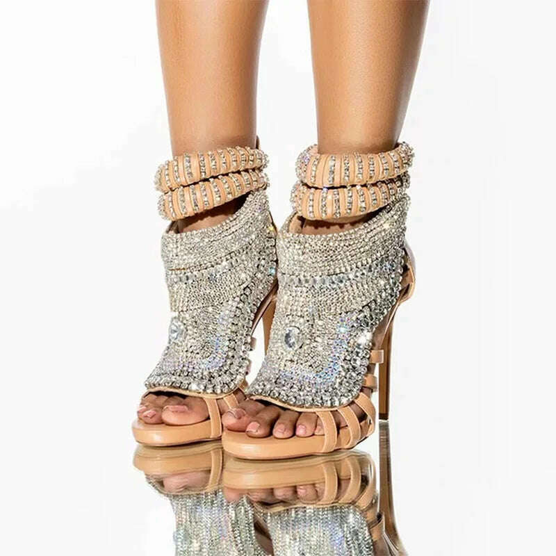 KIMLUD, Luxury Design Diamonds Women High Heels Large Size 47 Stiletto Sandals Rhinestone Ladies Party Dress Mule Shoes, KIMLUD Womens Clothes
