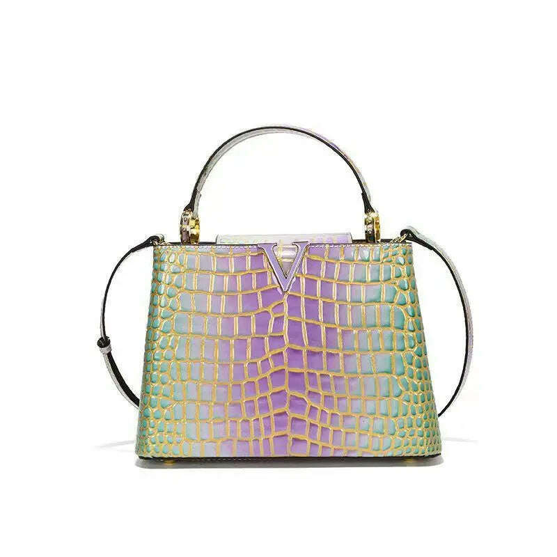 KIMLUD, Luxury Designer Brand bolsa feminina 2023 New High-quality сумка Leather Crocodile Print Shoulder Handbags for Women 가방 Hot Sell, T-101  Purple, KIMLUD Women's Clothes