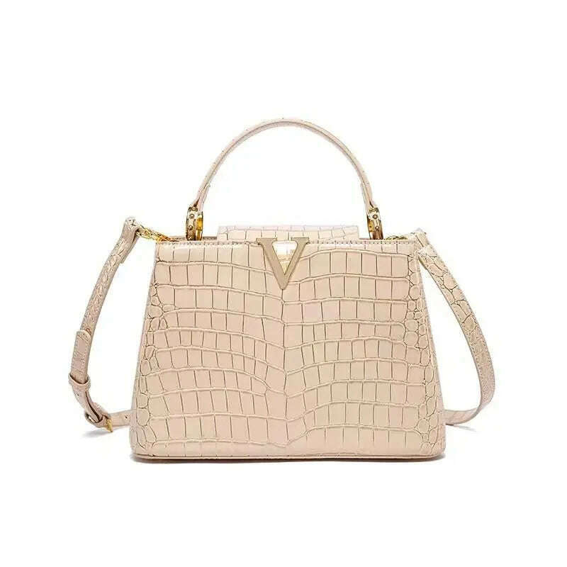 KIMLUD, Luxury Designer Brand bolsa feminina 2023 New High-quality сумка Leather Crocodile Print Shoulder Handbags for Women 가방 Hot Sell, T-101 Beige, KIMLUD Women's Clothes