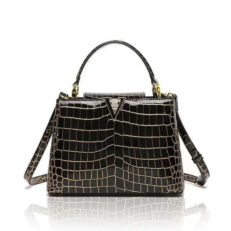 KIMLUD, Luxury Designer Brand bolsa feminina 2023 New High-quality сумка Leather Crocodile Print Shoulder Handbags for Women 가방 Hot Sell, T-101 Black, KIMLUD Women's Clothes