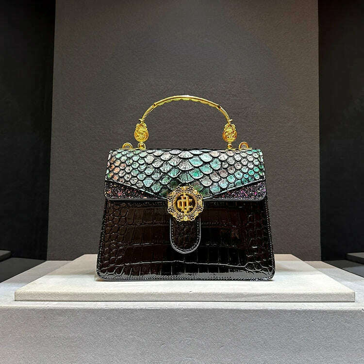 Luxury Designer Brand New High Quality Fashion Dragon Scale Crocodile Cowhide Handbag for Women Shoulder Crossbody Bag Hot Sale - KIMLUD