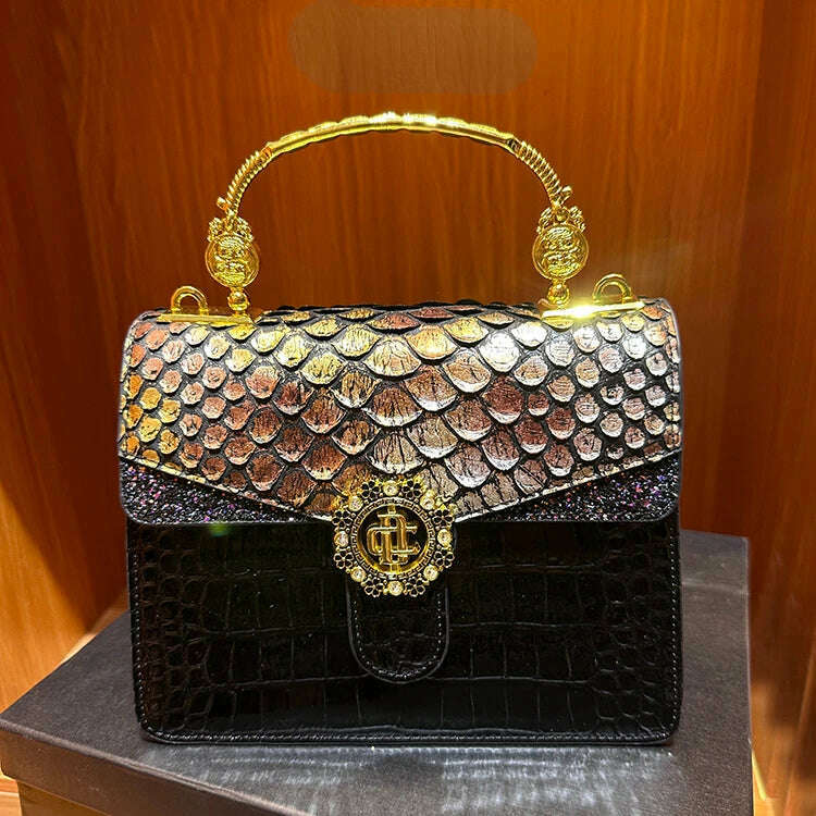 KIMLUD, Luxury Designer Brand New High Quality Fashion Dragon Scale Crocodile Cowhide Handbag for Women Shoulder Crossbody Bag Hot Sale, KIMLUD Womens Clothes