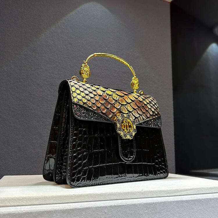 KIMLUD, Luxury Designer Brand New High Quality Fashion Dragon Scale Crocodile Cowhide Handbag for Women Shoulder Crossbody Bag Hot Sale, KIMLUD Women's Clothes