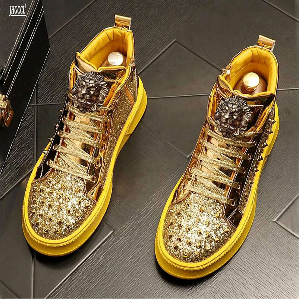 KIMLUD, Luxury designer Diamond Casual shoes High quality riveted high top suede zipper sneakers Zapatos Hombre A7, KIMLUD Womens Clothes