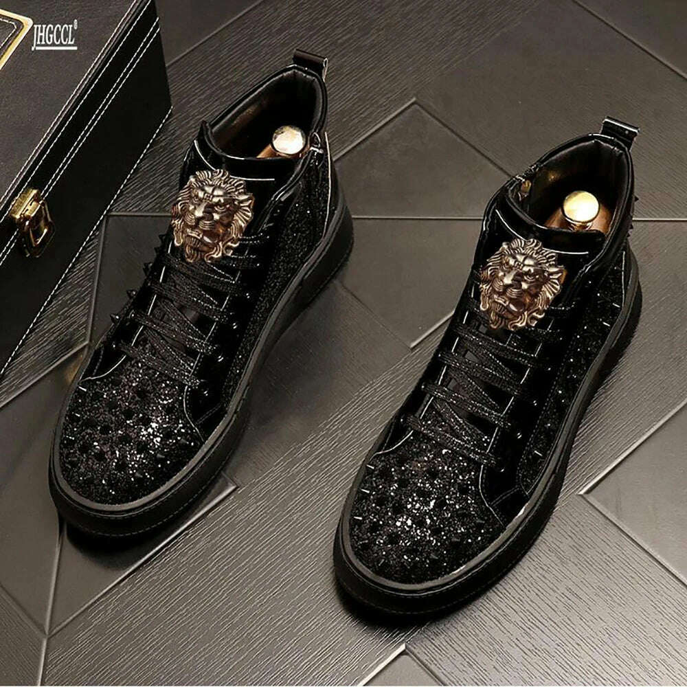 KIMLUD, Luxury designer Diamond Casual shoes High quality riveted high top suede zipper sneakers Zapatos Hombre A7, KIMLUD Womens Clothes