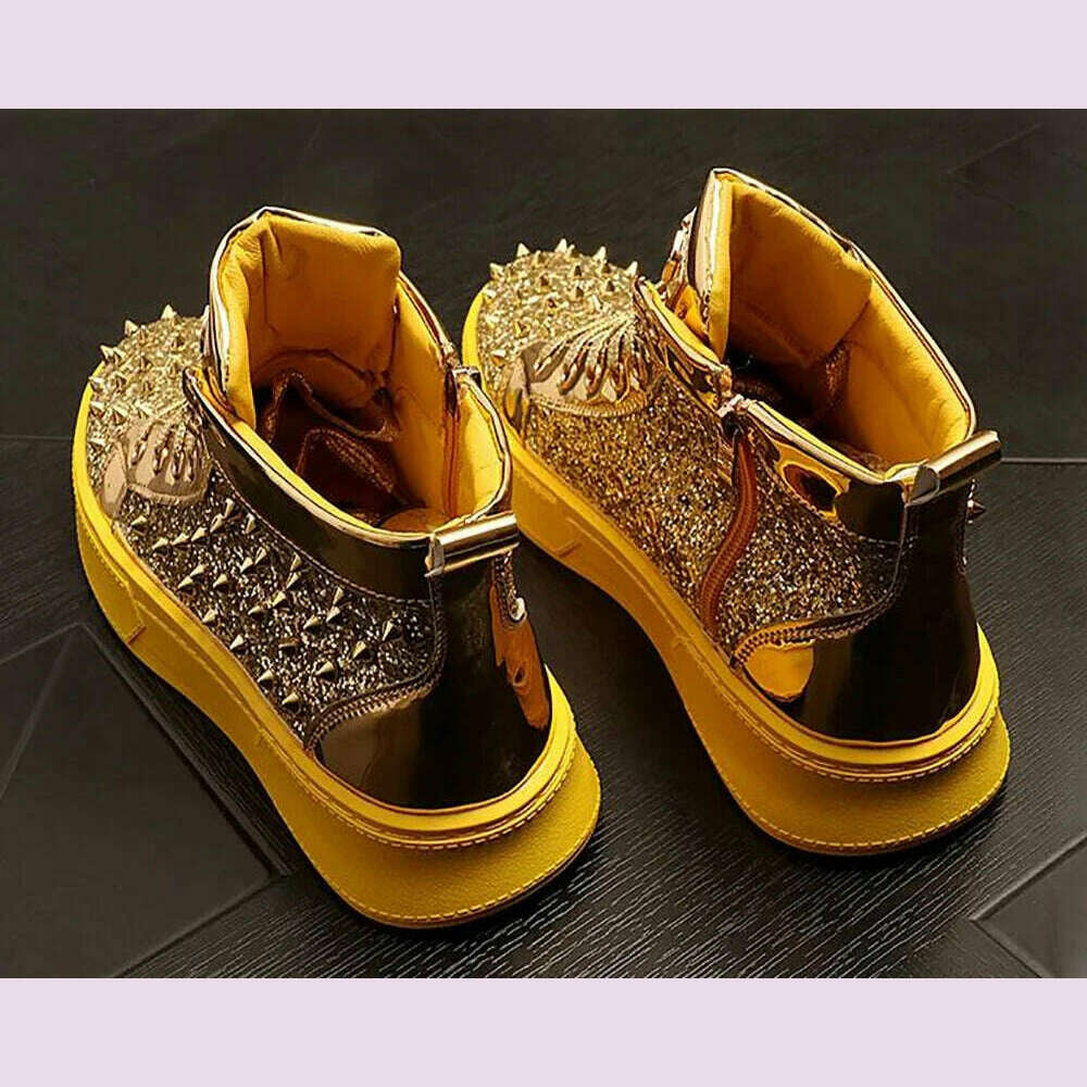 KIMLUD, Luxury designer Diamond Casual shoes High quality riveted high top suede zipper sneakers Zapatos Hombre A7, KIMLUD Womens Clothes