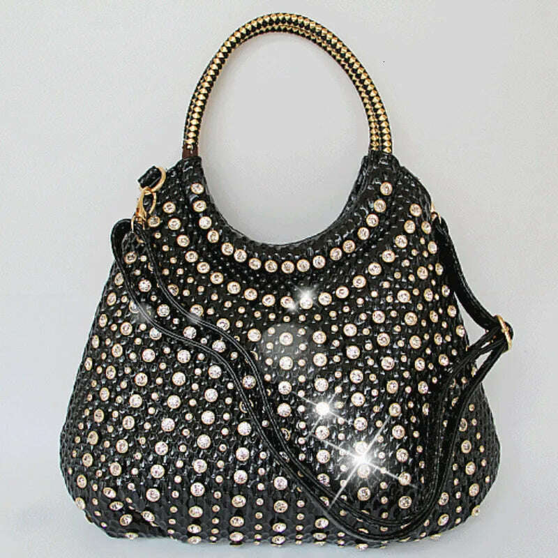 KIMLUD, Luxury Designer Diamond Women&#39;s Handbags Fashion Leather Crossbody Shoulder Bag Rhinestone Large Capacity Package rhinestone bag, KIMLUD Womens Clothes