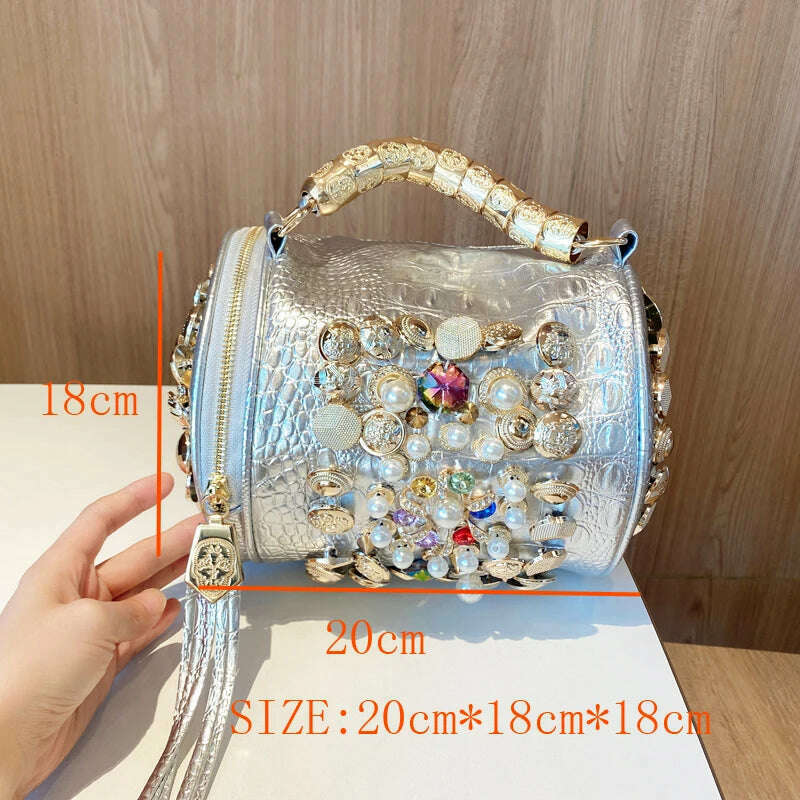 KIMLUD, luxury Designer Handbag for women purses and handbag Handmade Beaded Pillow Bag Casual silver bucket Messenger shoulder Bag, KIMLUD Womens Clothes