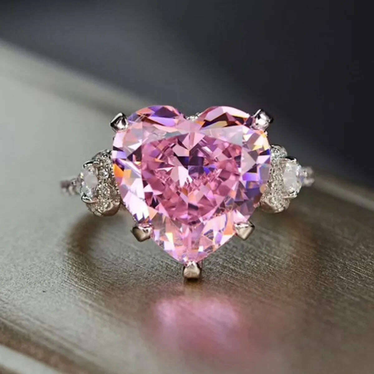 KIMLUD, Luxury Designer Heart Pink Crystal Rings for Women Wedding Engagement Rings for Women Valentines Day Gift Jewelry Anillos Mujer, Silver / 6, KIMLUD APPAREL - Womens Clothes