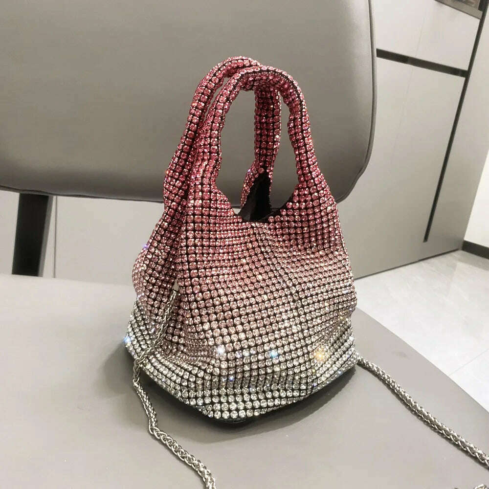 KIMLUD, Luxury Designer hobo shoulder bag Shiny Crystal Clutch purse bucket bag  Handle Rhinestones Evening clutch Bag Purses and handba, Red / (20cm<Max Length<30cm), KIMLUD Womens Clothes