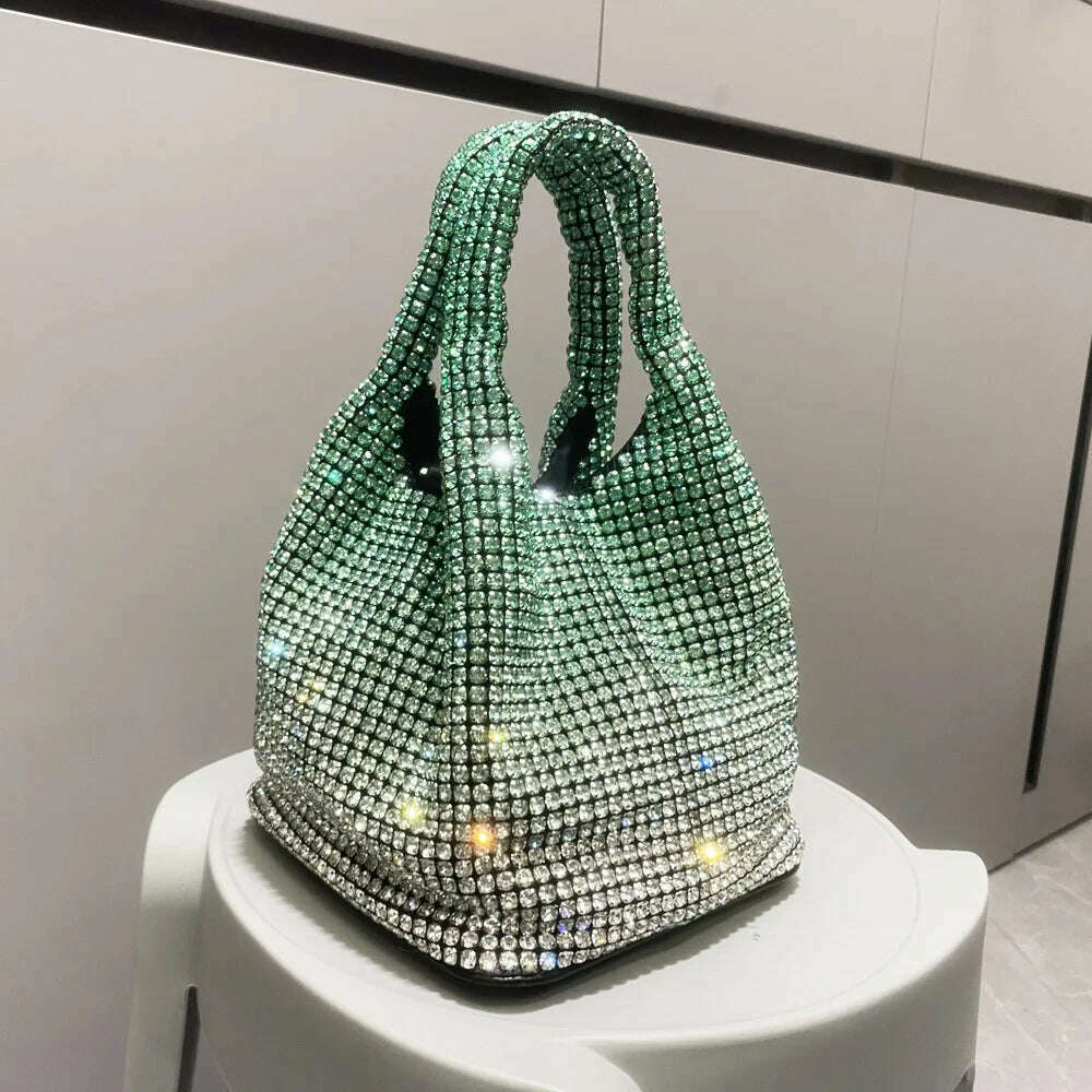 KIMLUD, Luxury Designer hobo shoulder bag Shiny Crystal Clutch purse bucket bag  Handle Rhinestones Evening clutch Bag Purses and handba, Army Green / (20cm<Max Length<30cm), KIMLUD Womens Clothes