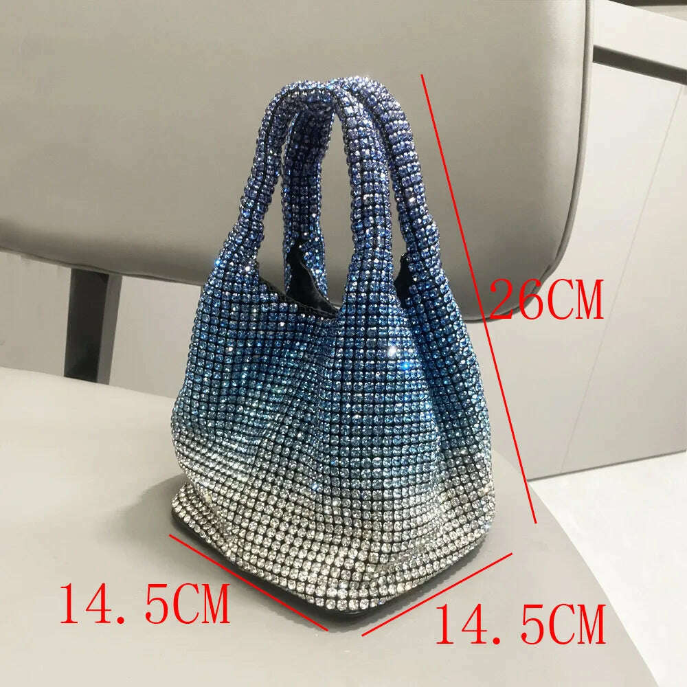 KIMLUD, Luxury Designer hobo shoulder bag Shiny Crystal Clutch purse bucket bag  Handle Rhinestones Evening clutch Bag Purses and handba, KIMLUD Womens Clothes