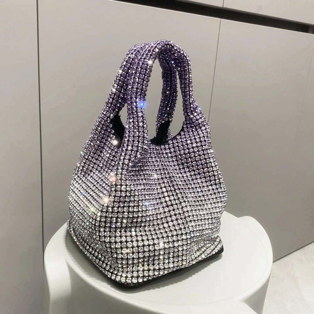 KIMLUD, Luxury Designer hobo shoulder bag Shiny Crystal Clutch purse bucket bag  Handle Rhinestones Evening clutch Bag Purses and handba, KIMLUD Womens Clothes