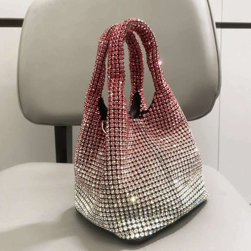 KIMLUD, Luxury Designer hobo shoulder bag Shiny Crystal Clutch purse bucket bag  Handle Rhinestones Evening clutch Bag Purses and handba, KIMLUD Womens Clothes